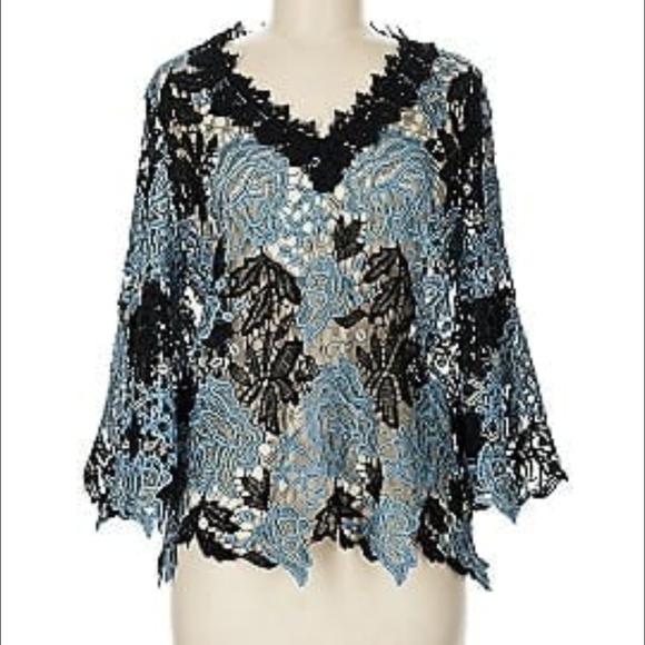 Kobi Halperin Tops - Kobi Halperin Black and Blue Lace Blouse